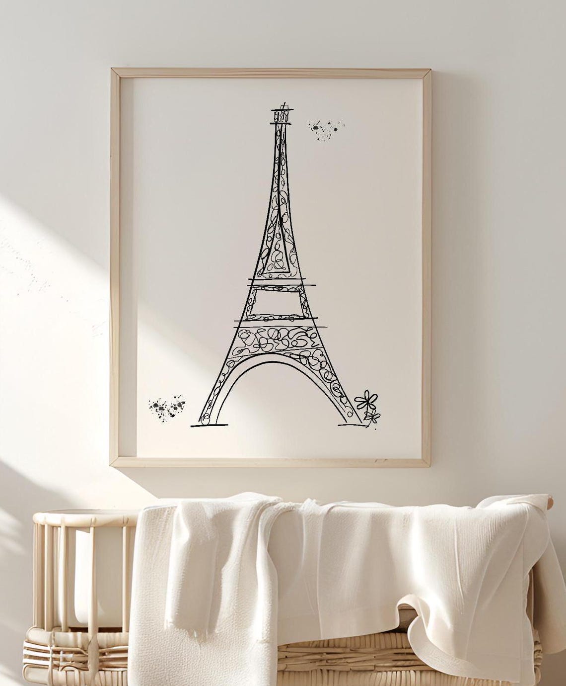 Paris Eiffel Tower Line Sketch Black Ink Nursery Wall Decor Poster - Image 2