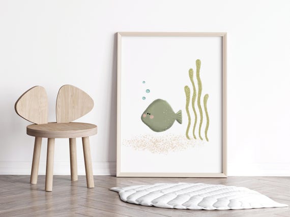 Fish Picture Nursery Print Sea Theme Ocean Deco Nautical Wall Art Beach Baby Room Artwork