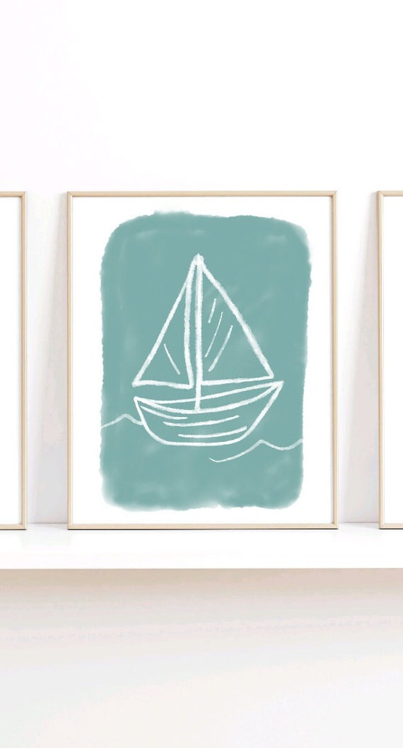 Sailboat Nursery Print Ocean Decor Nautical Wall Art Boat Beach Baby Boy Room Lake House