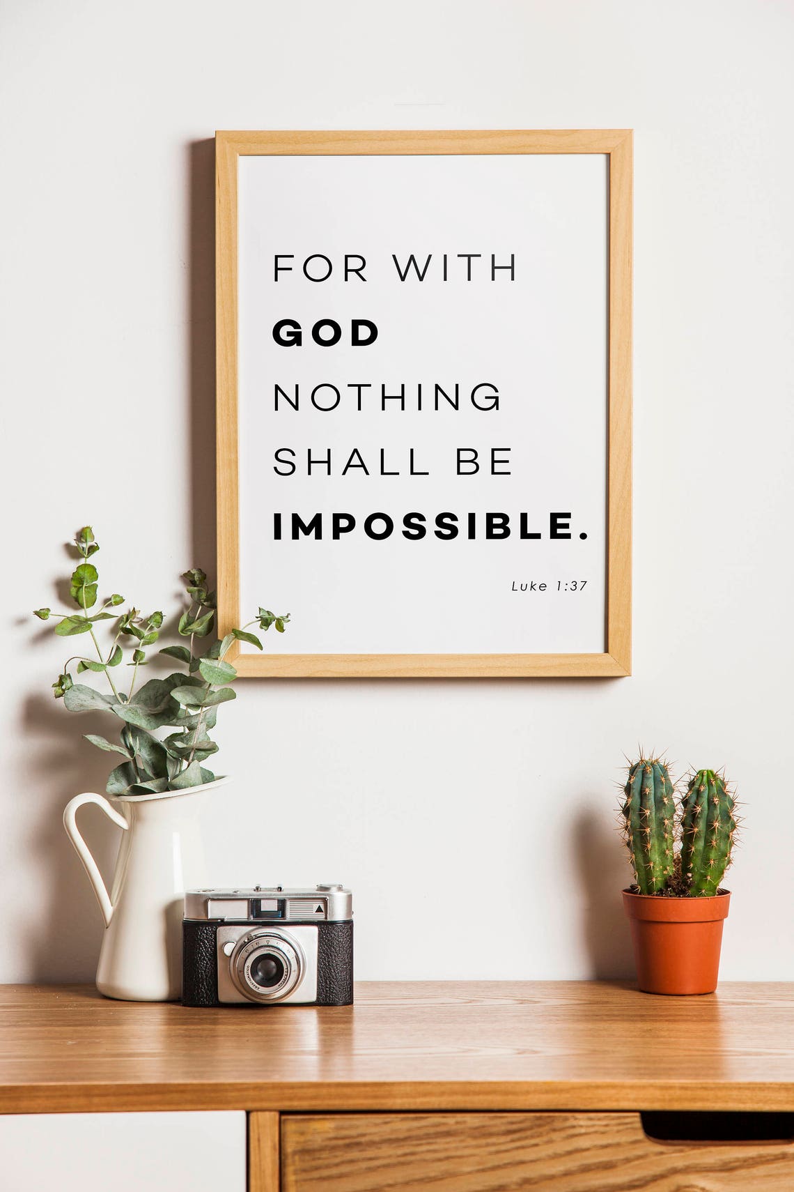 With God Nothing Shall Be Impossible Bible Verse Quote Poster - Image 2
