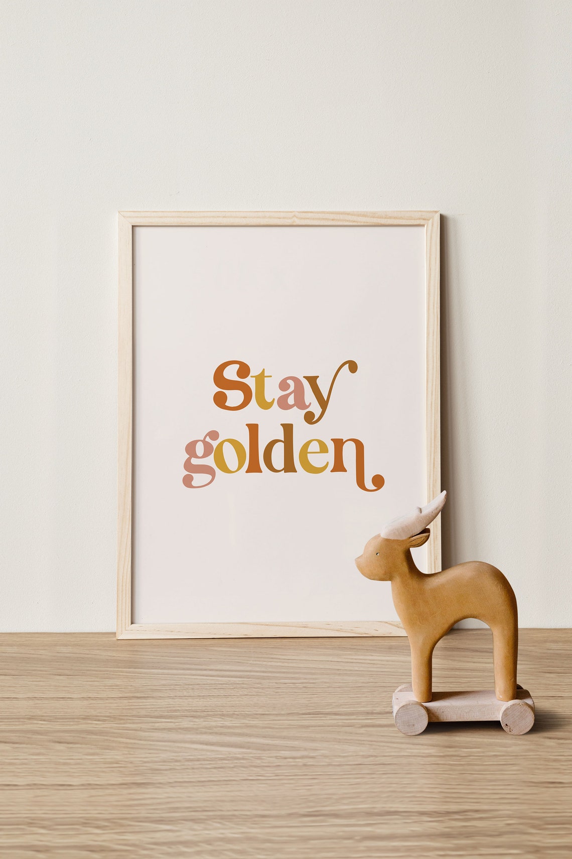 Stay Golden Retro Script Nursery Wall Hanging Quote Art Poster - Image 2