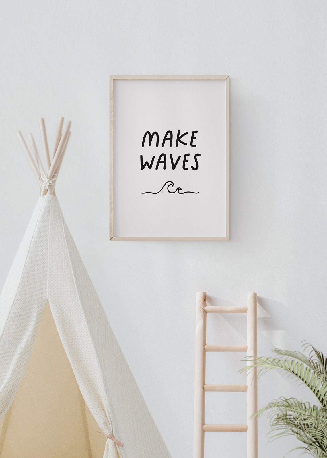 Make Waves Hand Lettered Ocean Wave Line Minimalist Quote Poster - Image 2