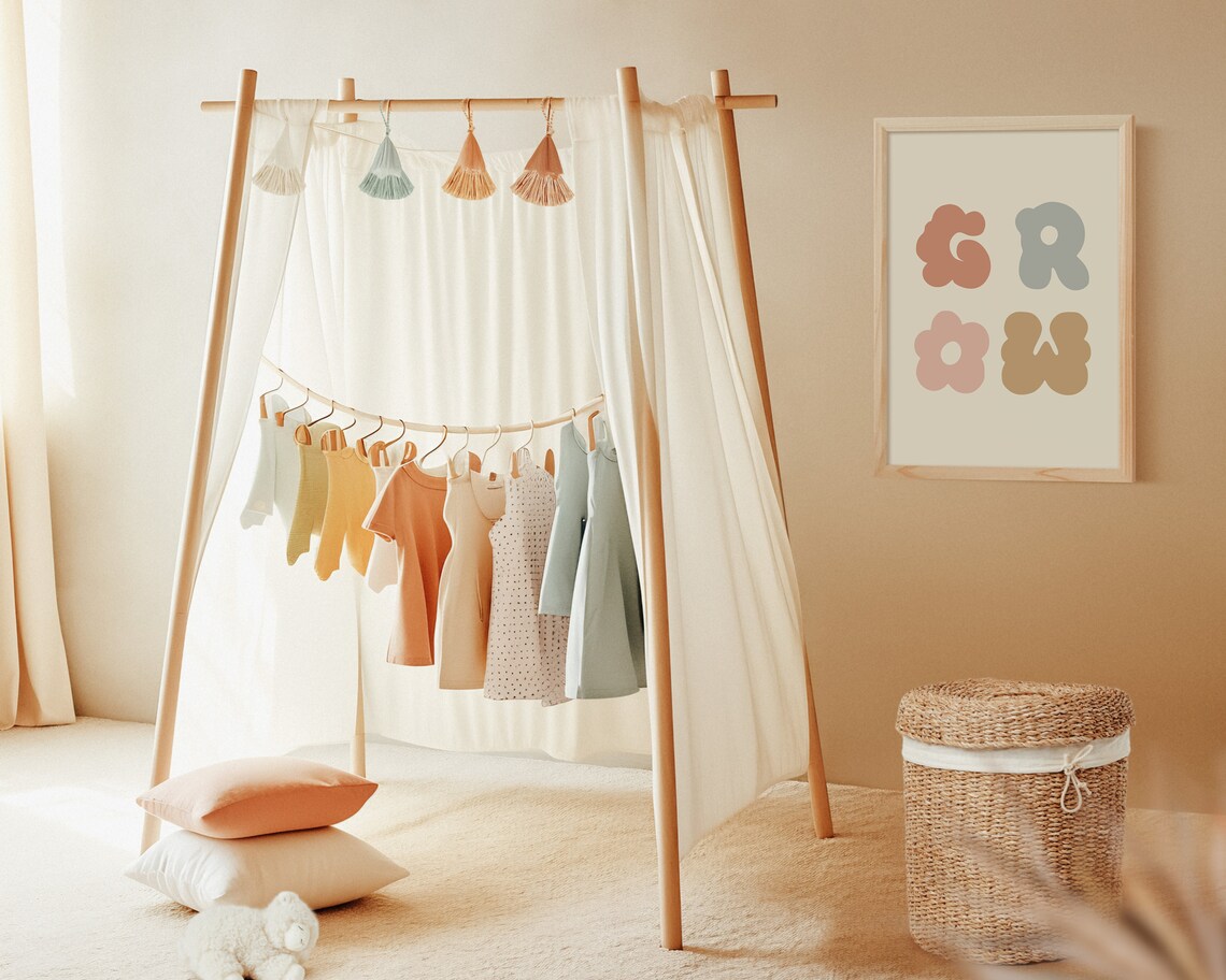 Grow Floral Letter Retro Nursery Boho Girls Quote Wall Poster - Image 2