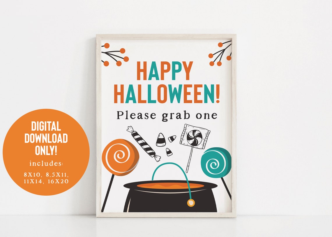 Happy Halloween Please Grab One Candy Sign Party Treat Wall Art - Image 2