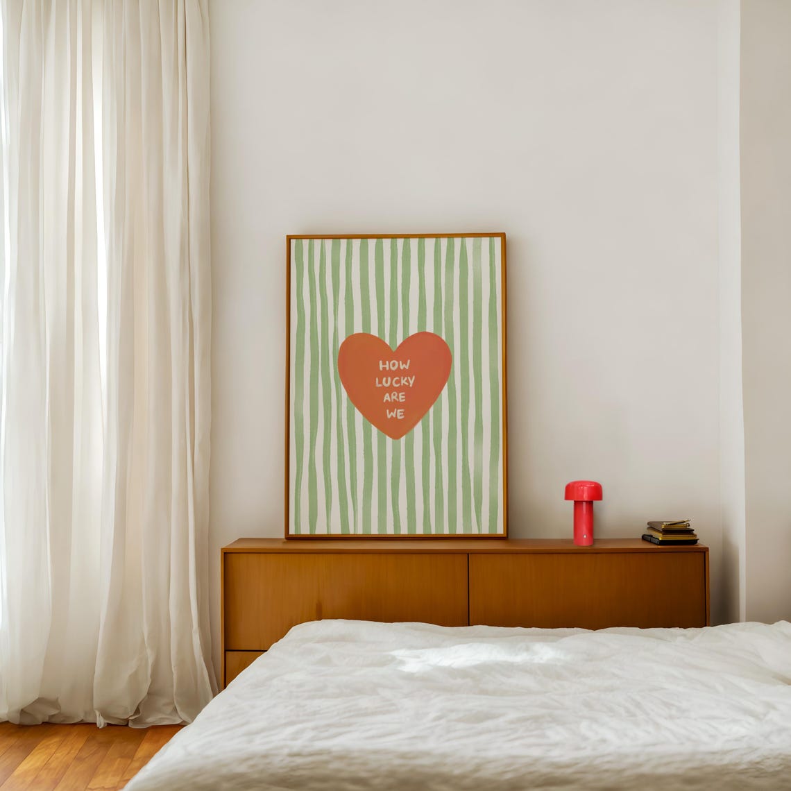 How Lucky Are We Orange Heart Green Stripes Affirmation Poster