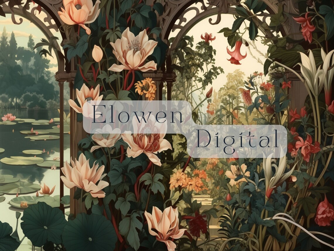 Water Lily Pond Behind Art Nouveau Flowering Arches Wall Art - Image 5