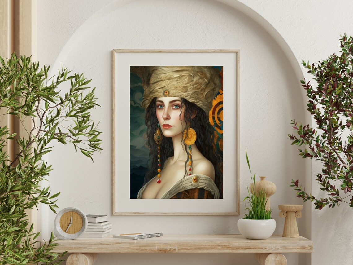 Vintage Brown and Gold Woman Portrait Klimt Inspired Elegant Poster - Image 5