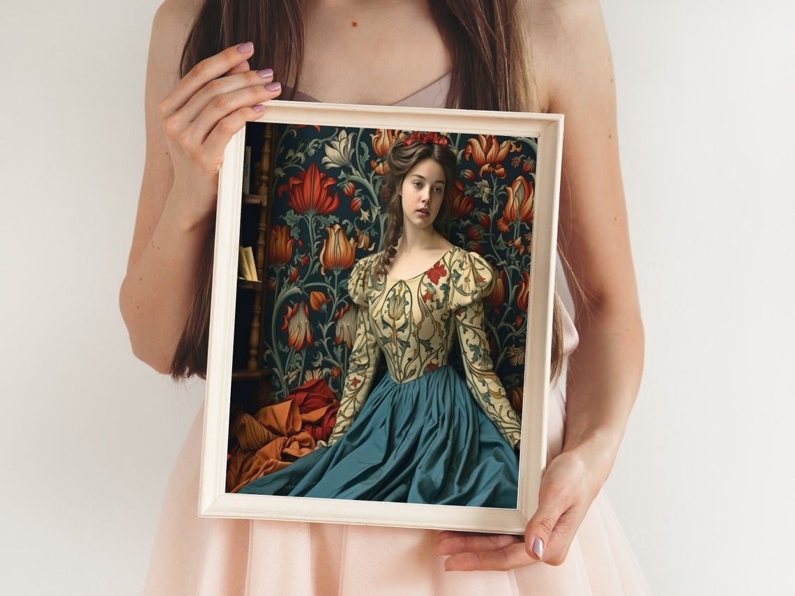 Pre-Raphaelite Woman in Botanical Gown by Morris Wallpaper Poster - Image 5