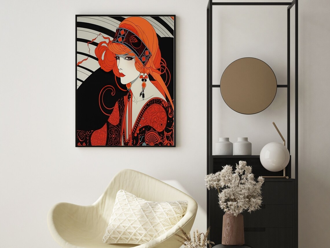 Art Deco Red Haired Woman In Black And Red With Diamond Tiara Poster - Image 4