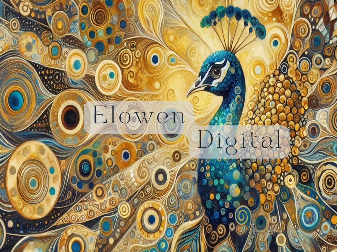 Golden Art Nouveau Peacock with Sapphire Blue Plumage Wall Poster - Image 2
