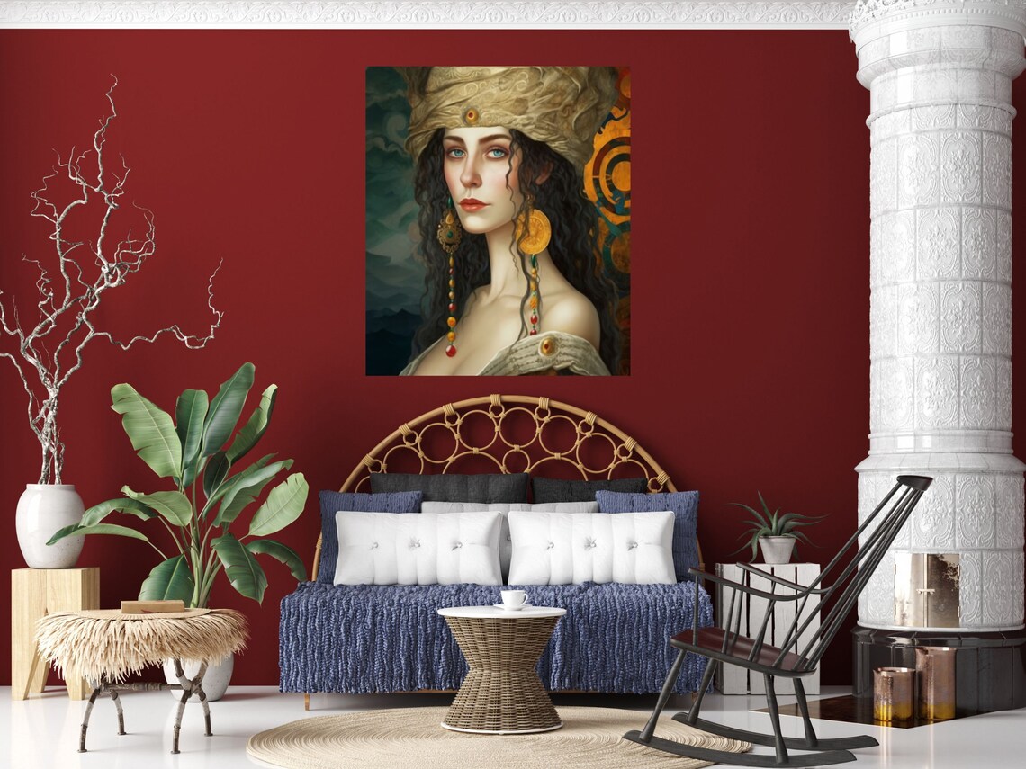 Vintage Brown and Gold Woman Portrait Klimt Inspired Elegant Poster - Image 2