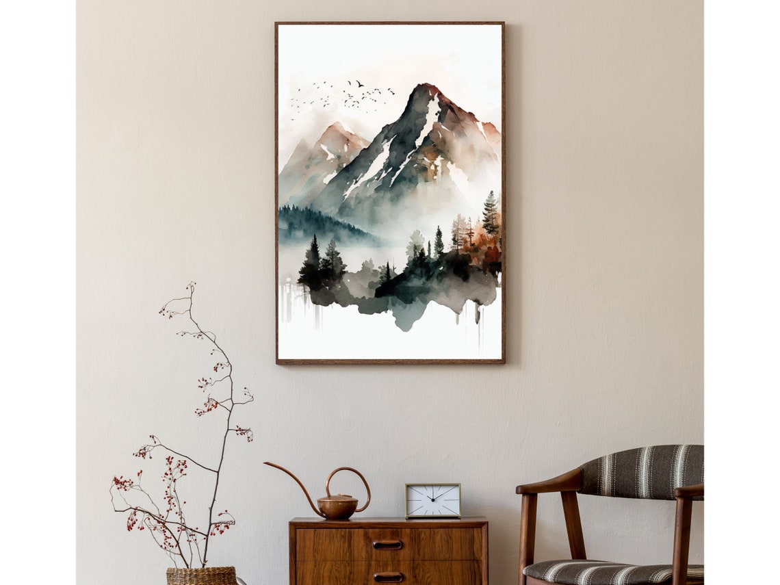 Fall Mountain Watercolor Prints Watercolor Prints Mountain Watercolor Wall Art Watercolor Art - Image 3