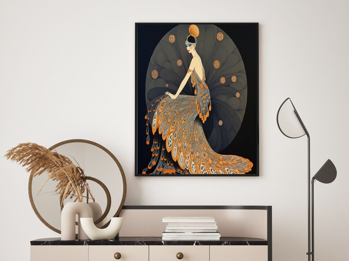 Art Deco Erte Print Art Deco Wall Art Erte Gown Art Deco Wall Art Wall Art Art Deco Style Vintage Print In Orange - Image 4