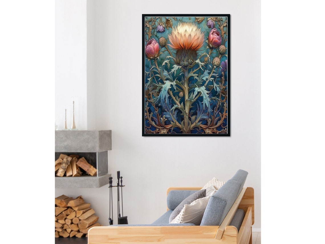 Lovely Art Nouveau Thistle Flower Blue Botanical Flower Poster - Image 3