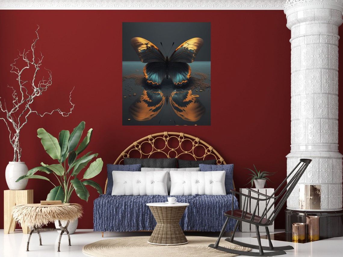 Black and Gold Butterfly Reflection Moody Dark Academia Art Poster - Image 3
