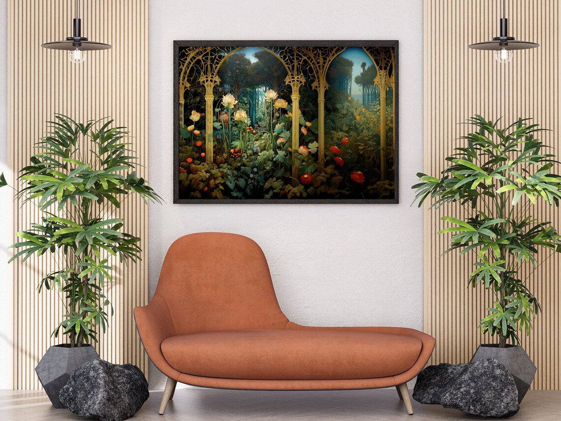 Neoclassical Garden Arches with Wildflowers Art Nouveau Floral Poster - Image 5