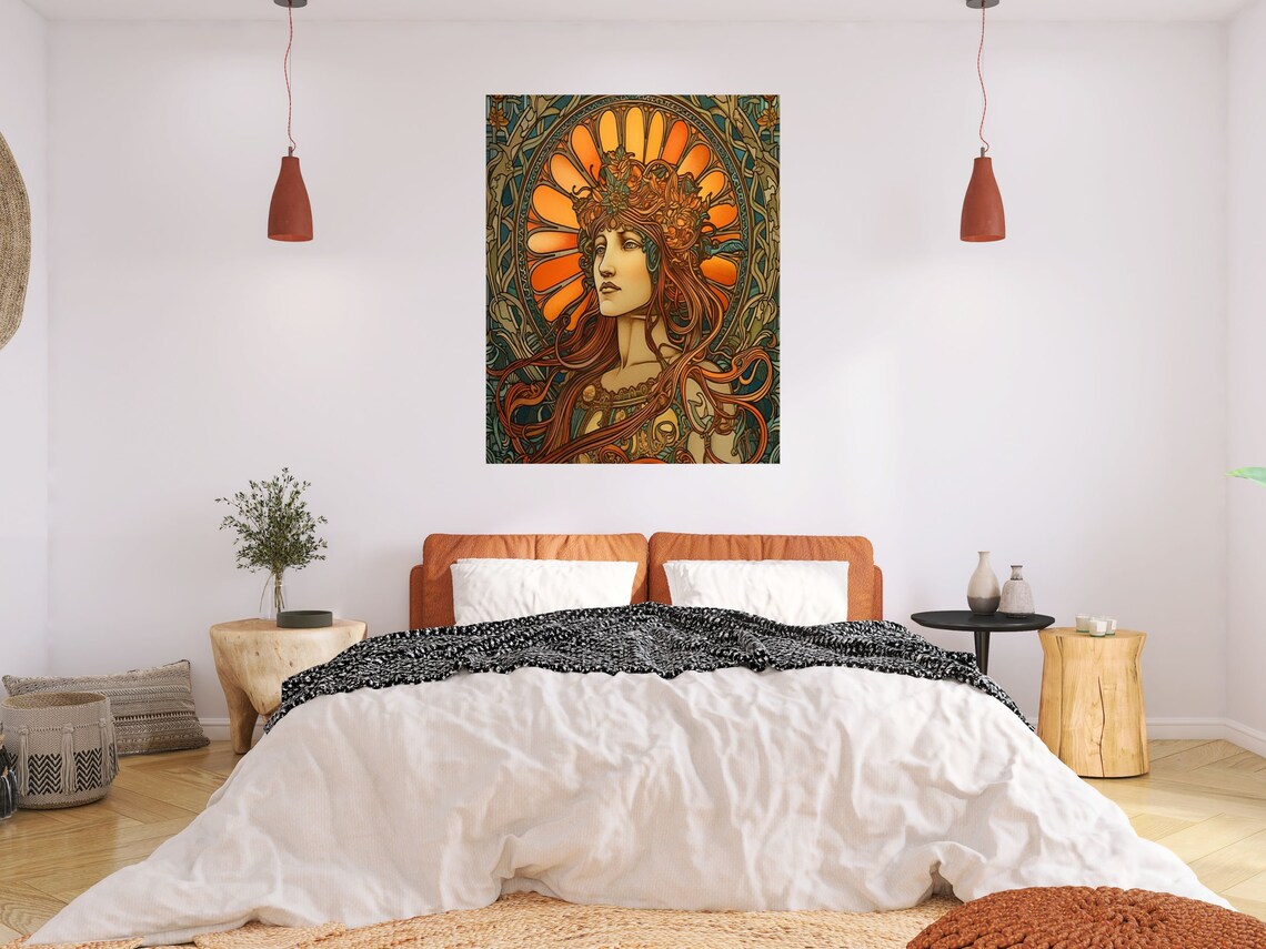 Art Nouveau Redhead Woman With Sunburst Halo Vintage Art Poster - Image 2