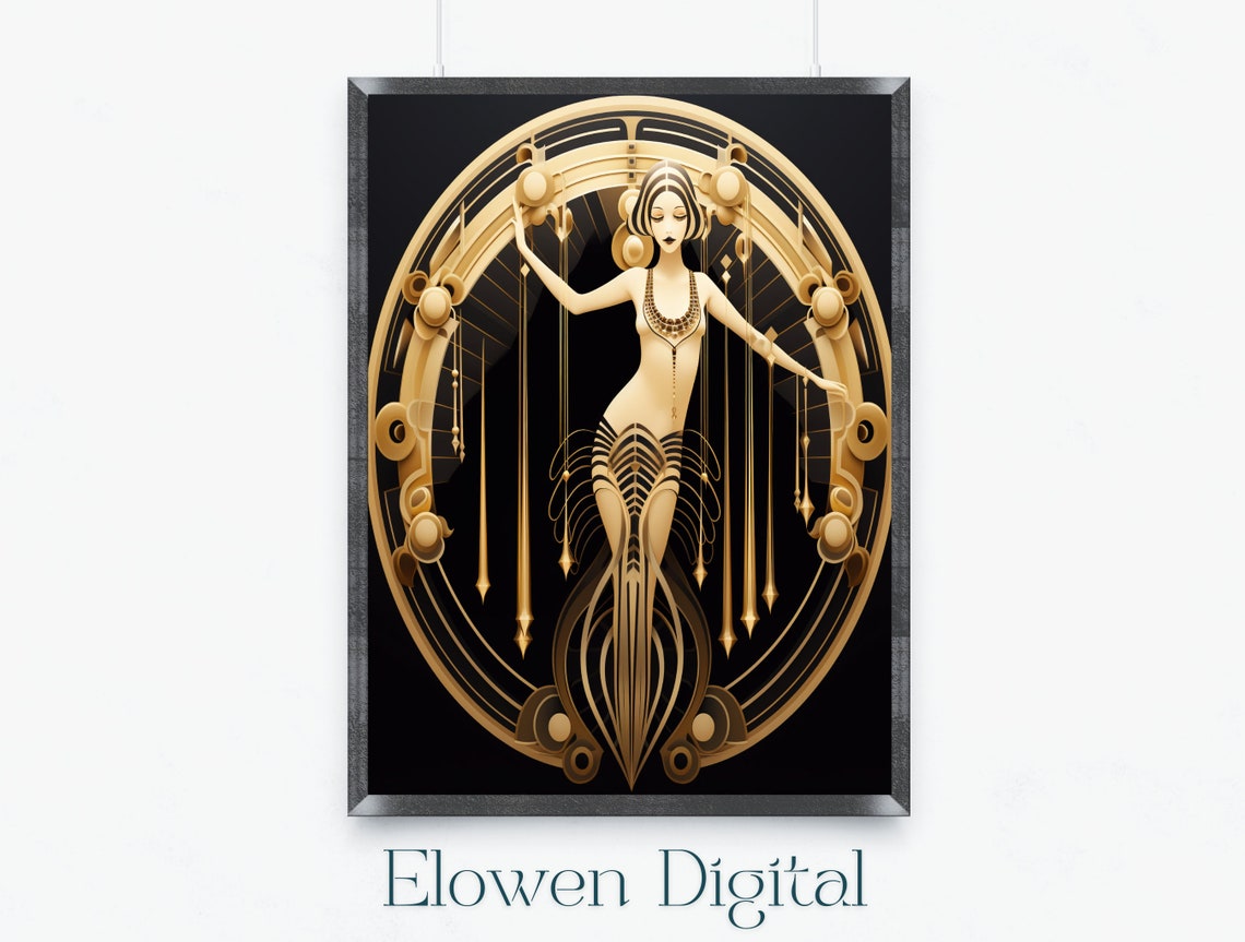 Art Deco Gold And Black Dancer In Circular Geometric Frame Poster
