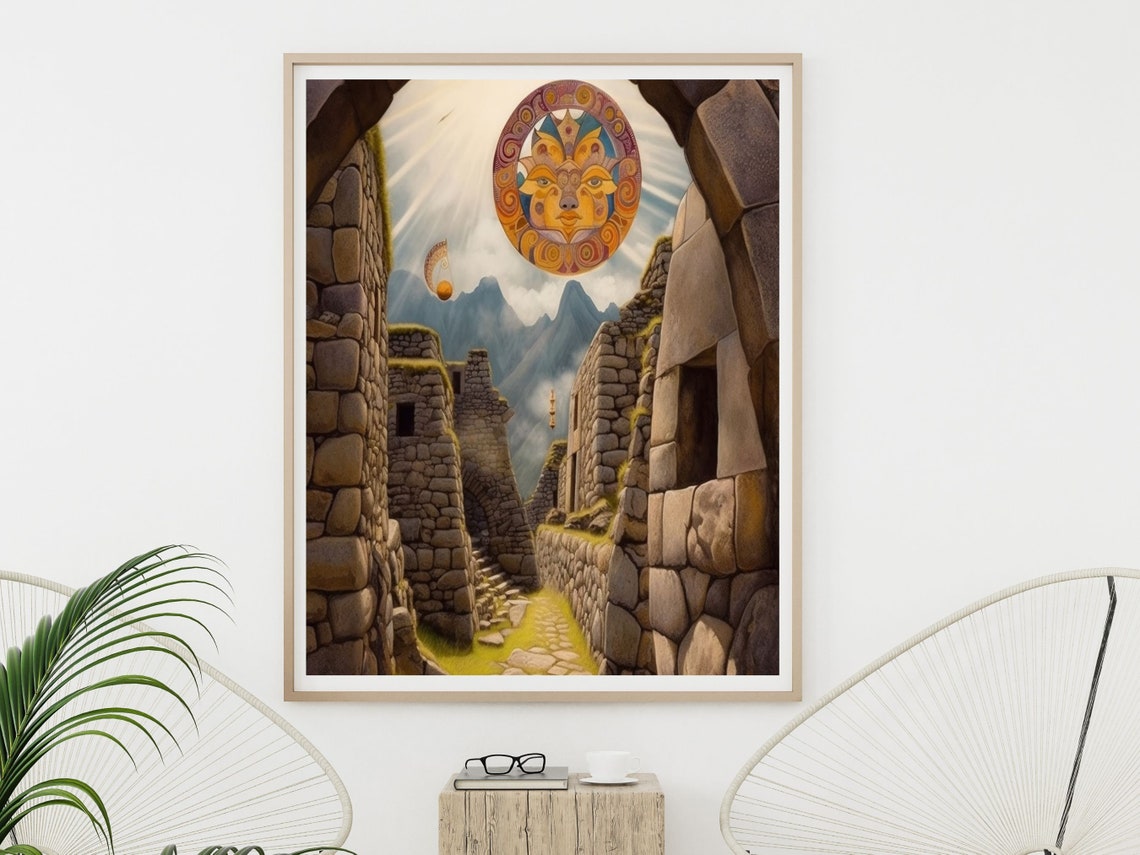 Machu Picchu Incan Ruins Sun God Stylized Andes Mountain Wall Art - Image 5