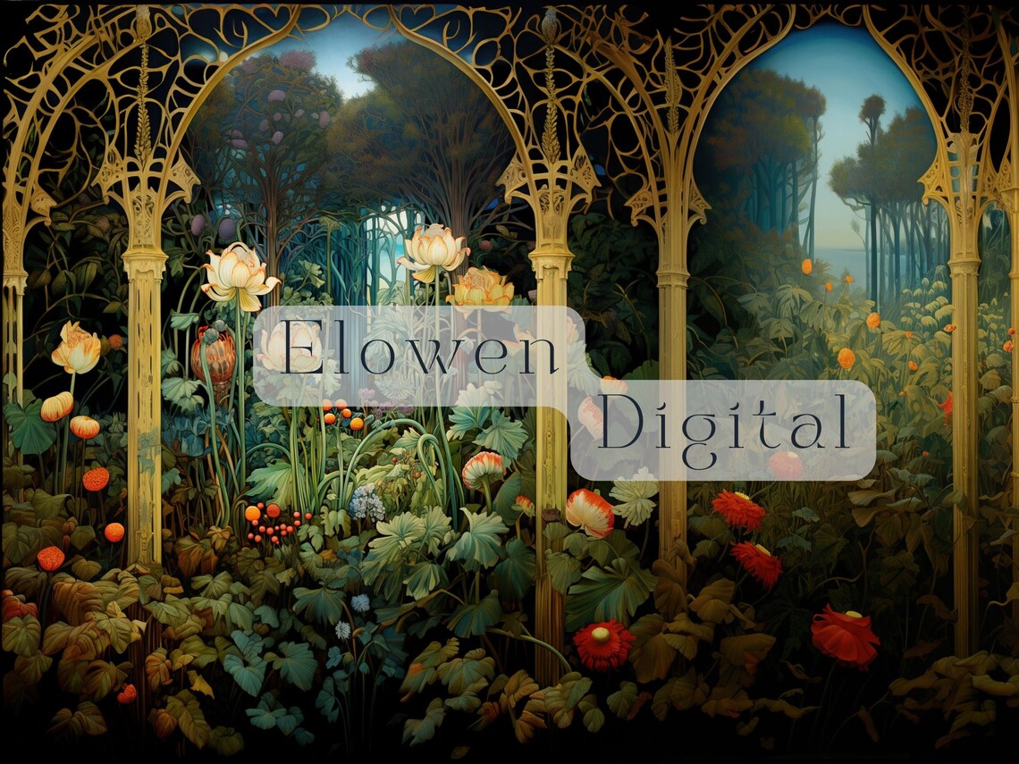 Neoclassical Garden Arches with Wildflowers Art Nouveau Floral Poster - Image 3