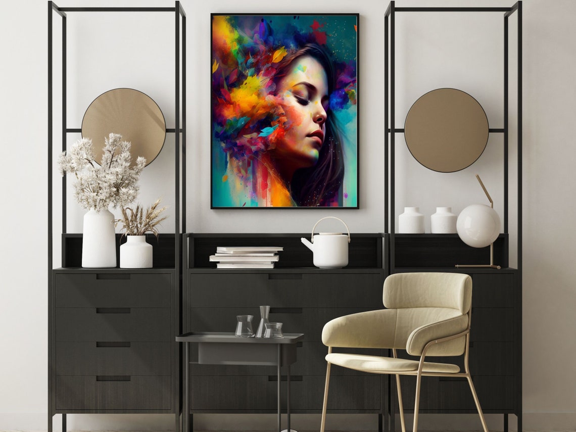 Serene Woman Portrait In Explosive Rainbow Color Paint Splash Wall Art - Image 6