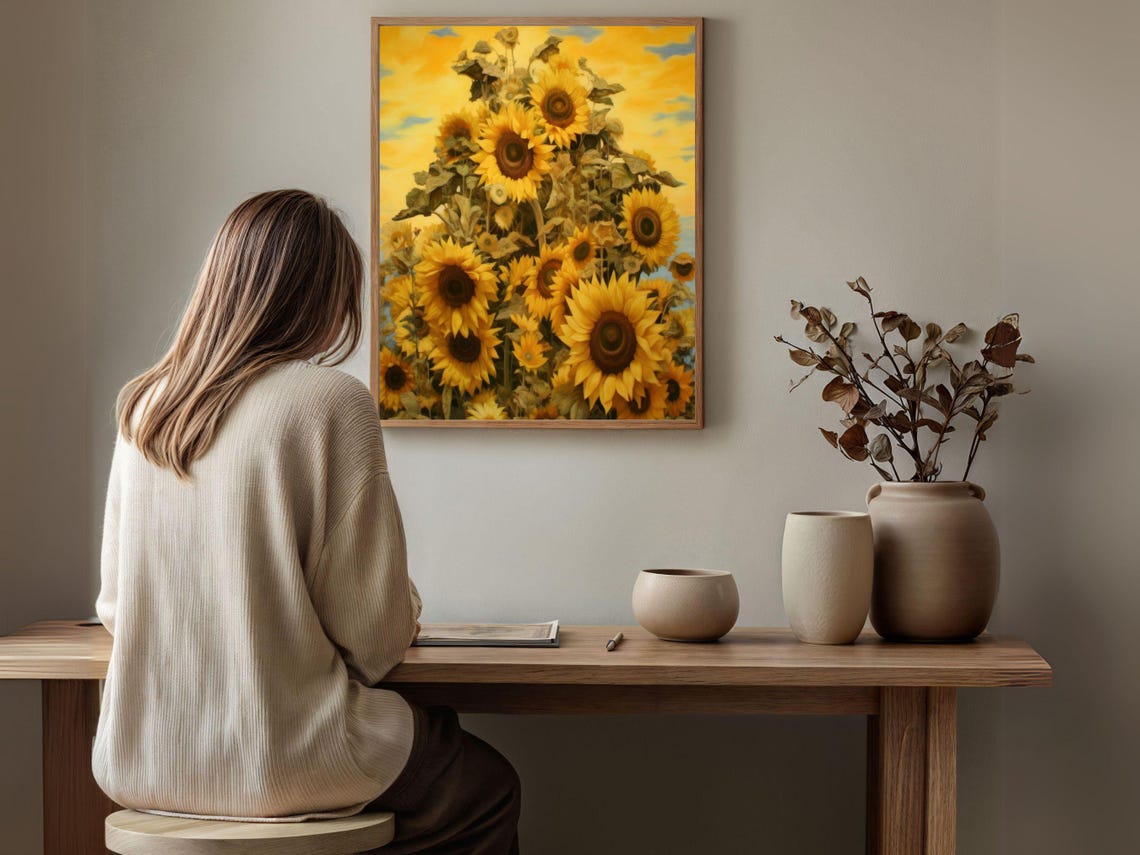 Golden Sunflower Mound Under a Bright Yellow Sky Botanical Poster - Image 5