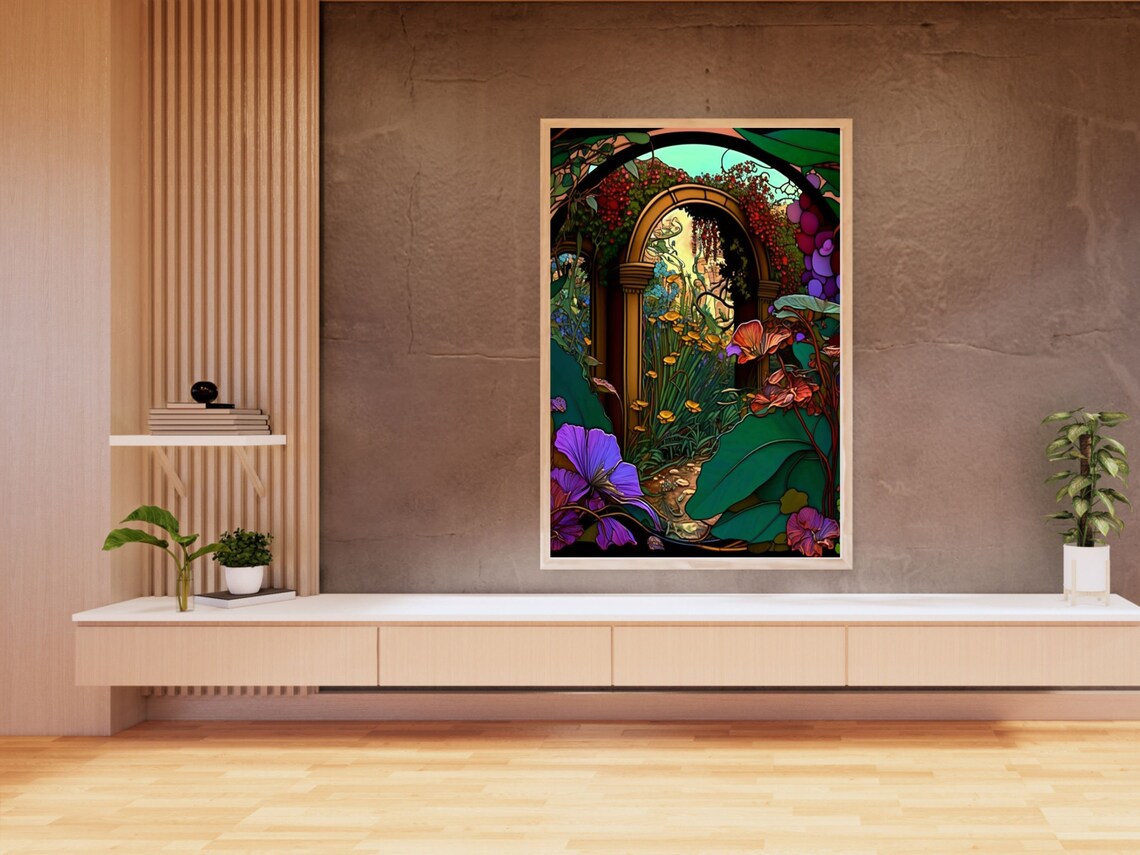 Art Nouveau Garden Arch With Purple Poppies And Vines Poster - Image 4