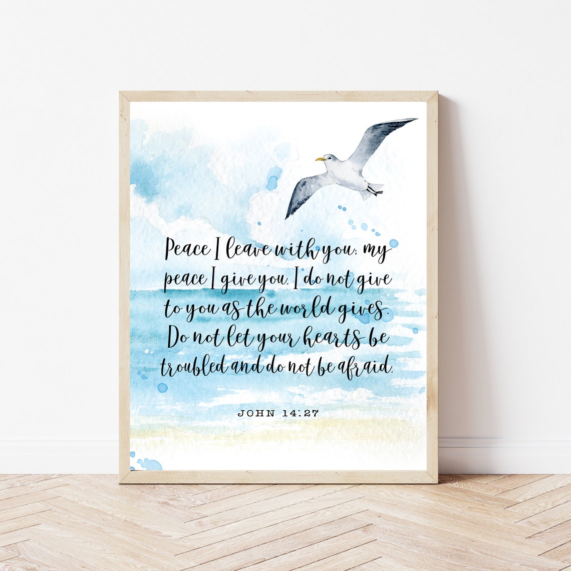 Peace I Leave with You John 14:27 Seagull Ocean Watercolor Poster