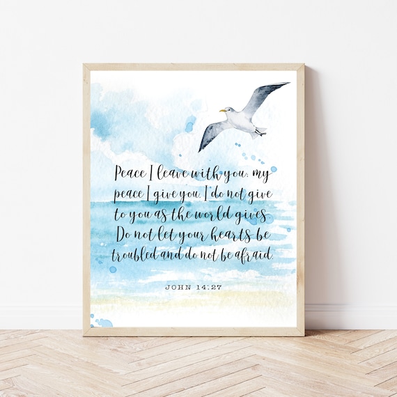 Peace I Leave with You John 14:27 Seagull Ocean Watercolor Poster