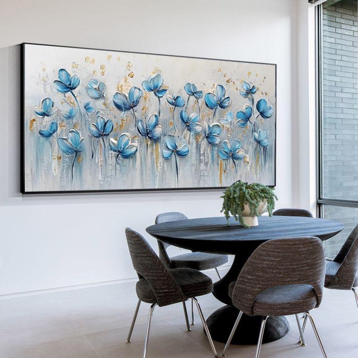 Delicate Blue Wildflowers Sprinkled With Gold Panoramic Wall Art - Image 5