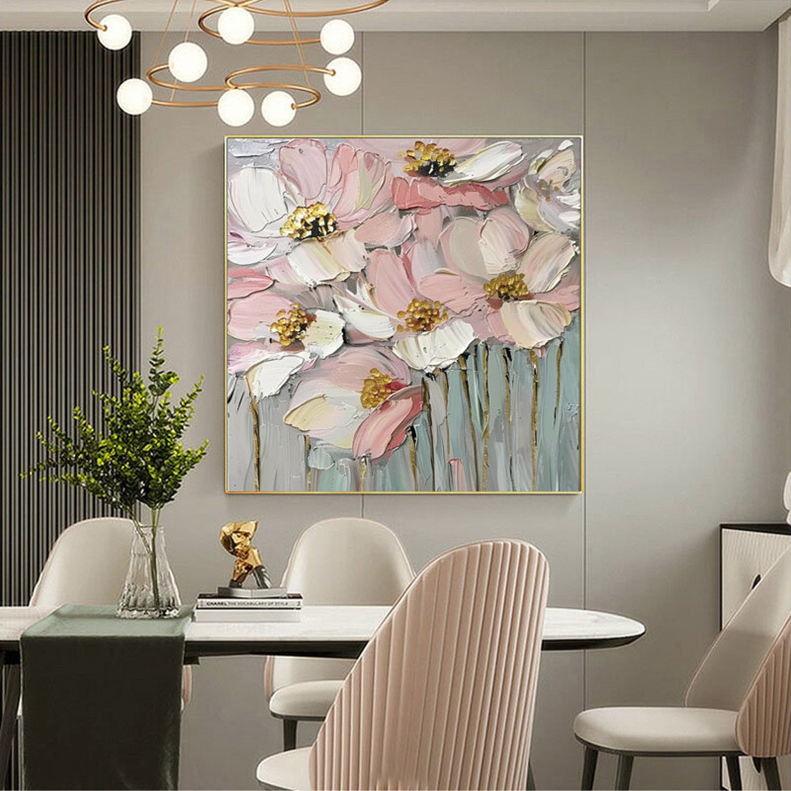Pink Blossom Flowers with Gold Stamen Textured Fine Art Poster - Image 5