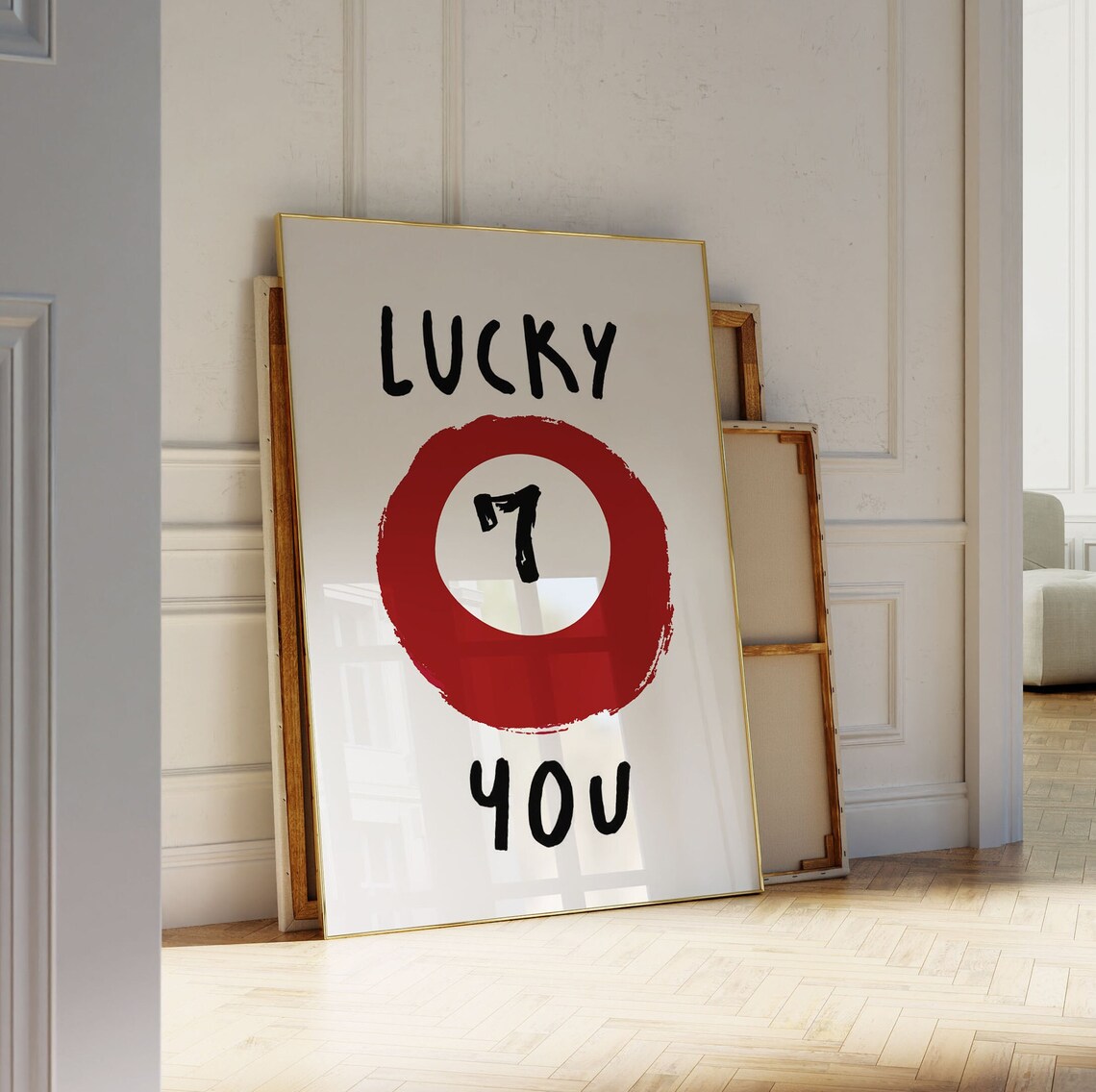 Lucky You Red Number Seven Pool Ball Retro Game Room Decor Poster - Image 2
