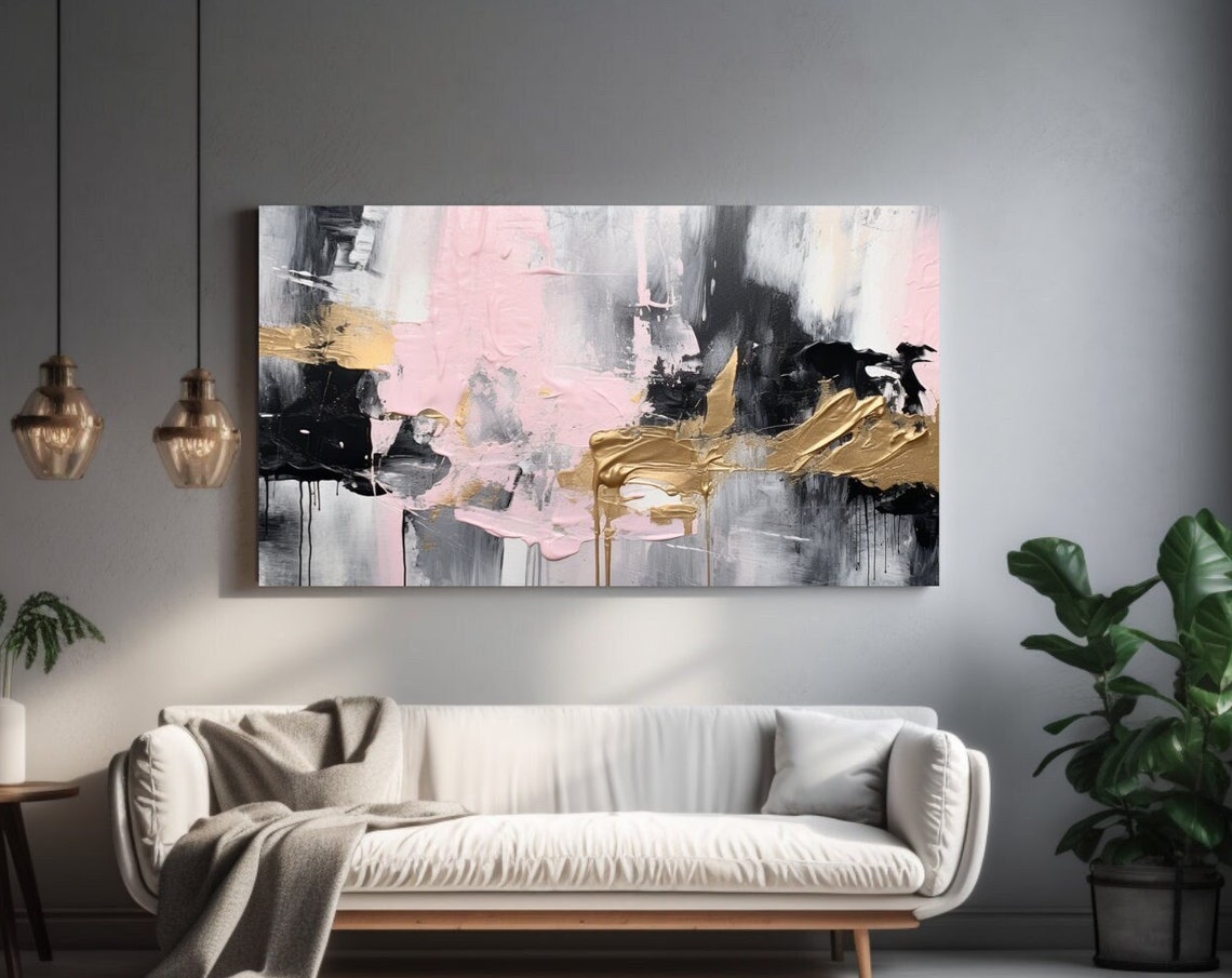 Pink Gold Grey Abstract Brushstroke Palette Knife Modern Poster