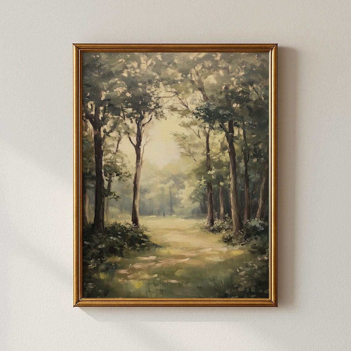Sunlit Woodland Clearing Path Vintage Nature Painting Poster