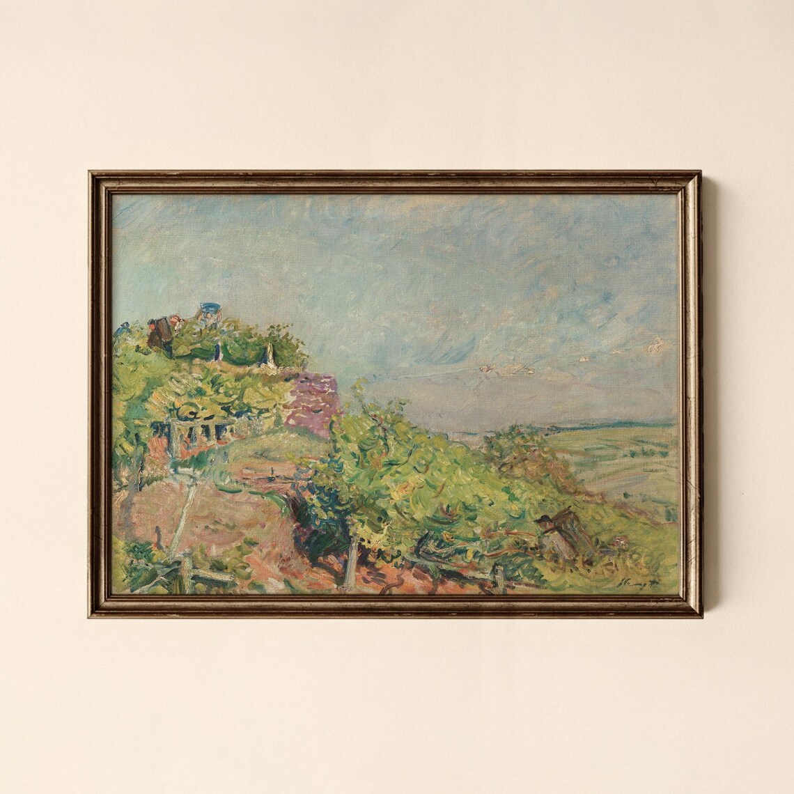 Vintage French Countryside Vineyard Harvest Hillside Art Poster