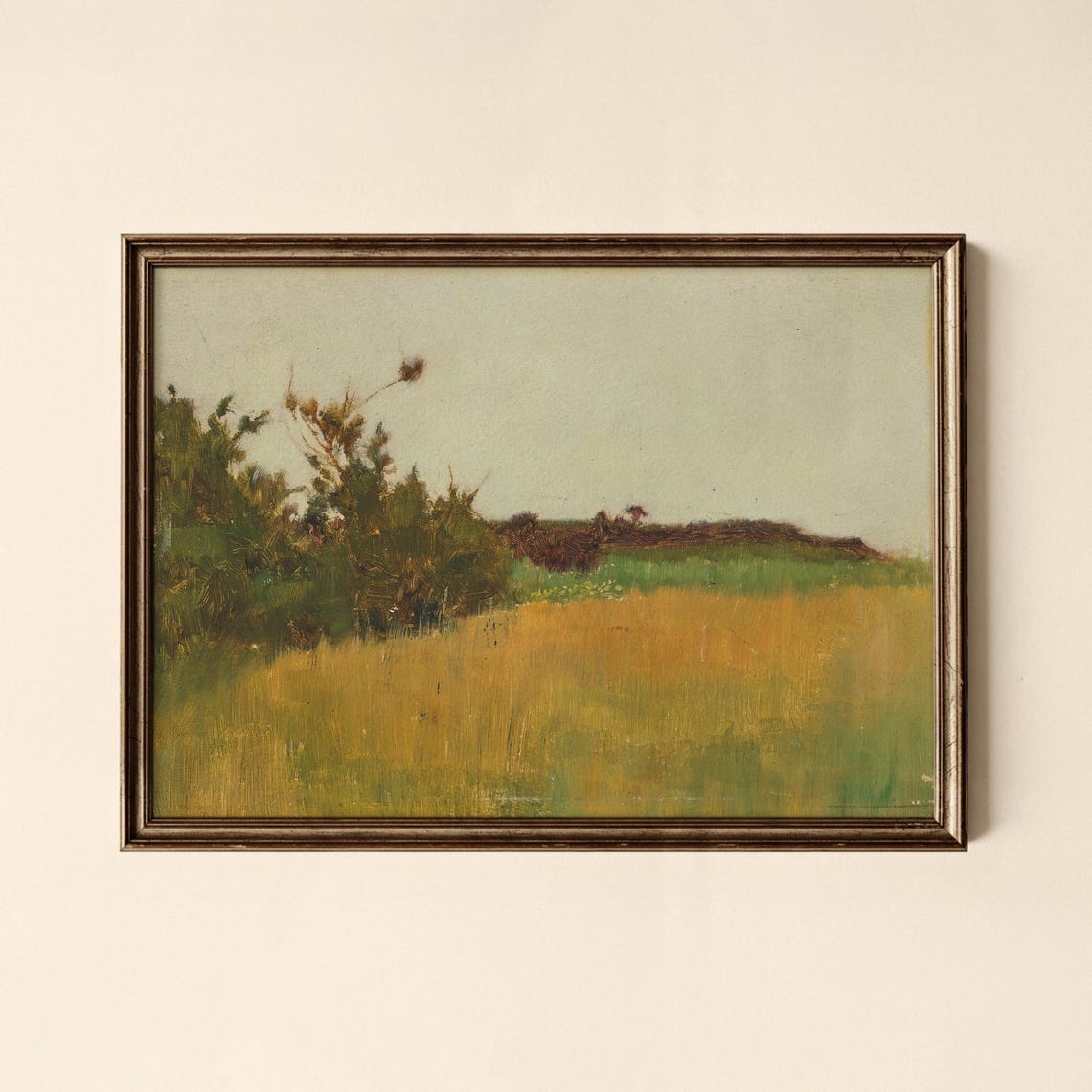 Vintage Golden Field Meadow With Trees Impressionist Art Poster