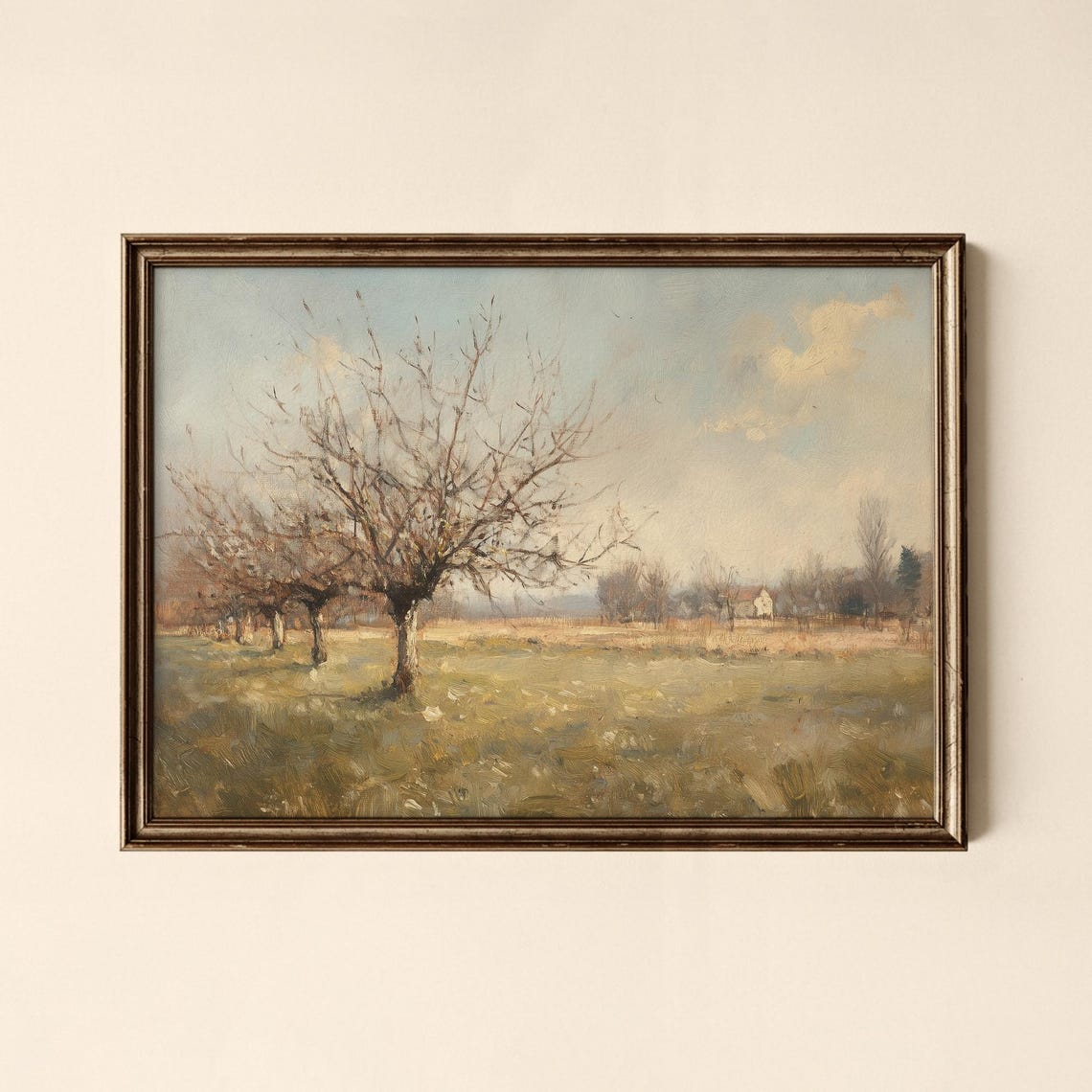 Bare Orchard Trees Vintage Countryside Landscape Painting Poster