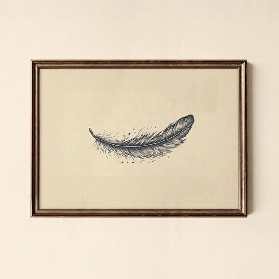 Vintage Feather Print Minimalist Painting Bedroom Wall Art Collected Prints Cpl655
