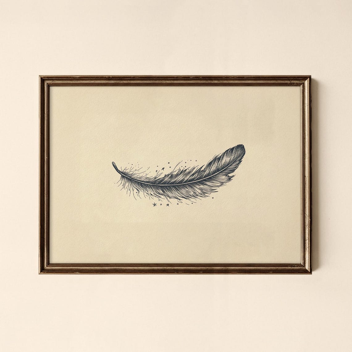 Single Feather Vintage Ink Drawing Minimalist Nature Art Poster