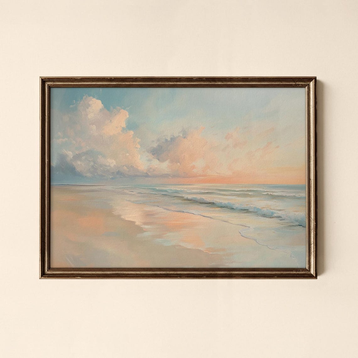 Calm Beach Morning Soft Clouds Pastel Coastal Landscape Poster