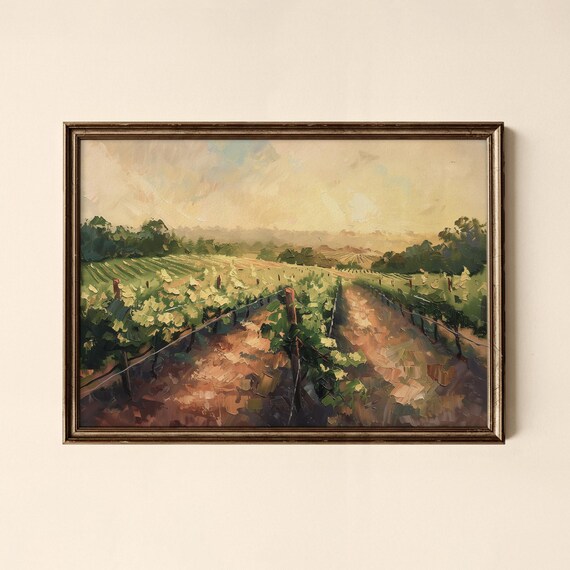Dawn Light Over Vineyard Rows Hills Glowing Morning Art Poster
