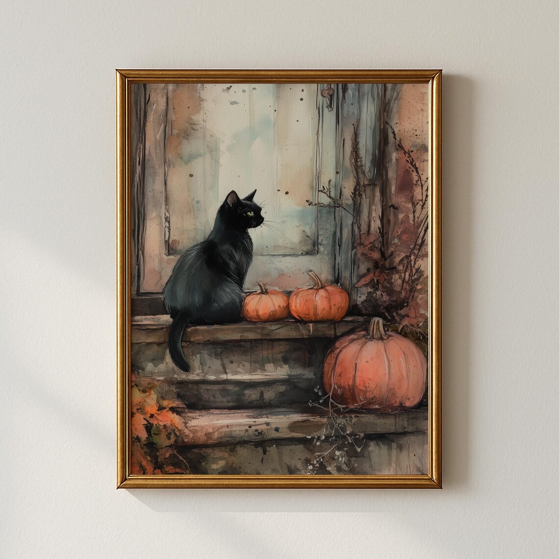 Halloween Black Cat And Pumpkin Print Holiday Wall Art Living Room Decor Collected Prints Cpp790