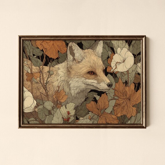 Red Fox Among Autumn Leaves Detailed Vintage Woodland Art Poster
