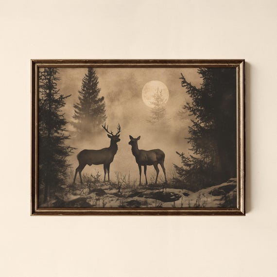 Vintage Winter Deer Print Nature Wall Art Living Room Decor Collected Prints Cpl862
