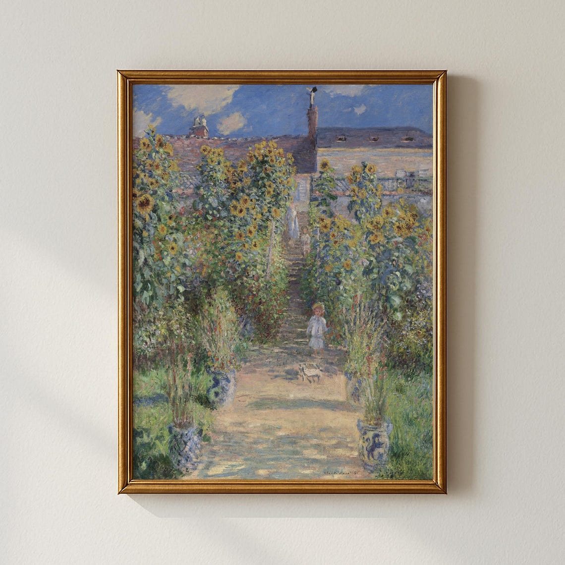 Monet The Artist Garden At Vetheuil Sunflower Scene Classic Poster