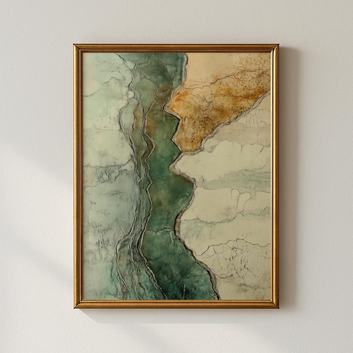 Abstract River Delta in Sage Green and Terracotta Neutral Wall Art