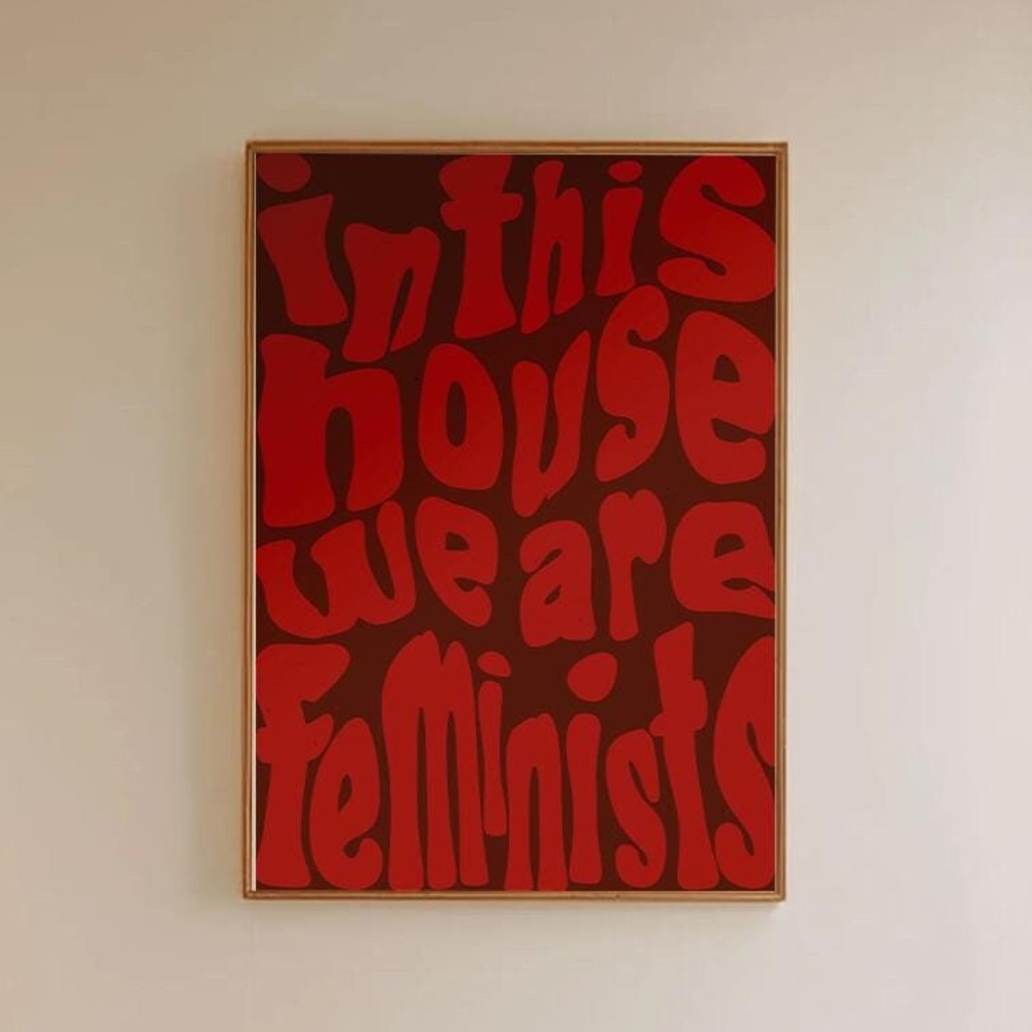 In This House We Are Feminists Red Groovy Retro Statement Poster - Image 3