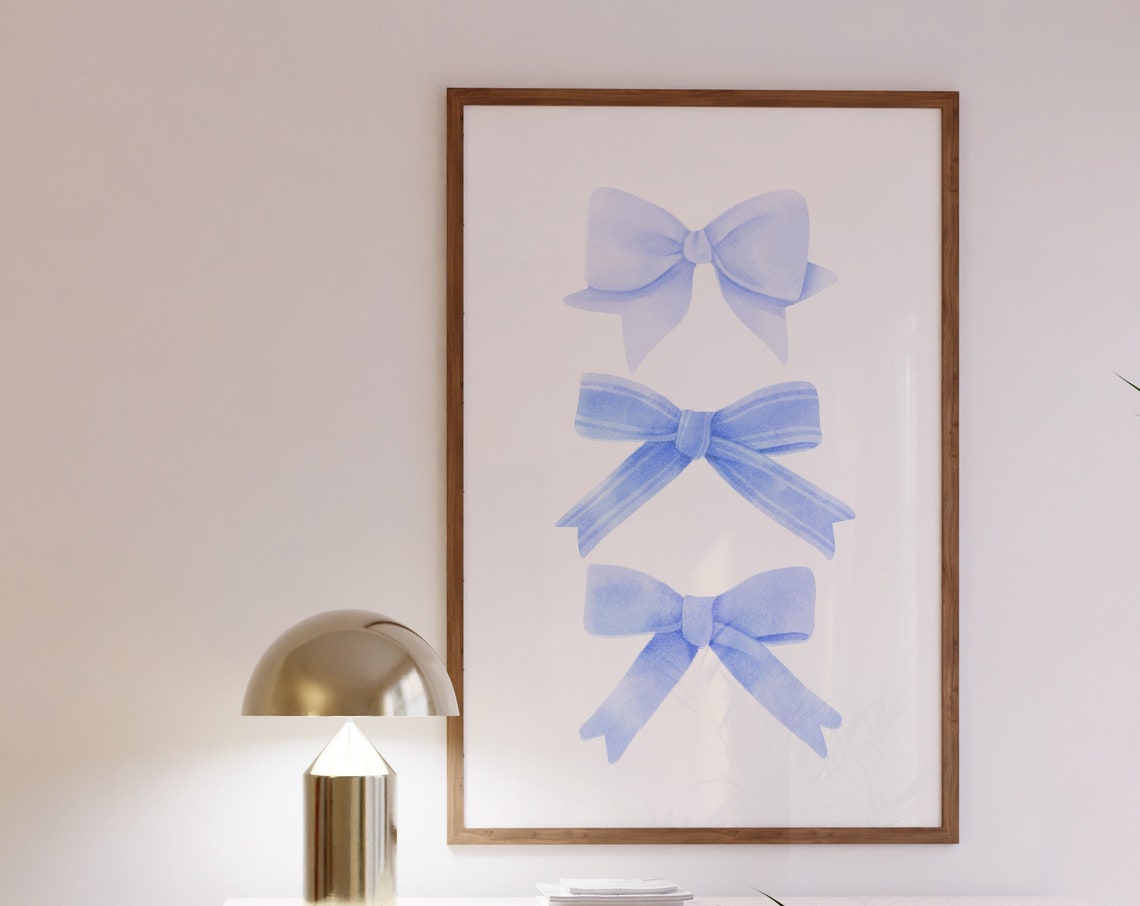 Blue Ribbon Bow Watercolor Trio Preppy Aesthetic Room Poster - Image 3