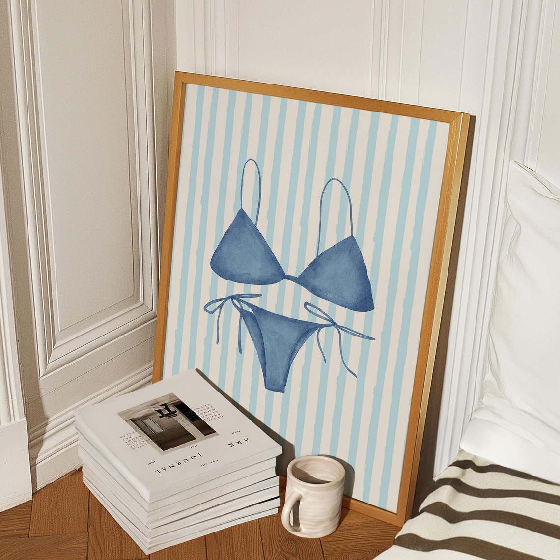 Blue Bikini Beach Watercolor Coastal Summer Swim Wall Poster