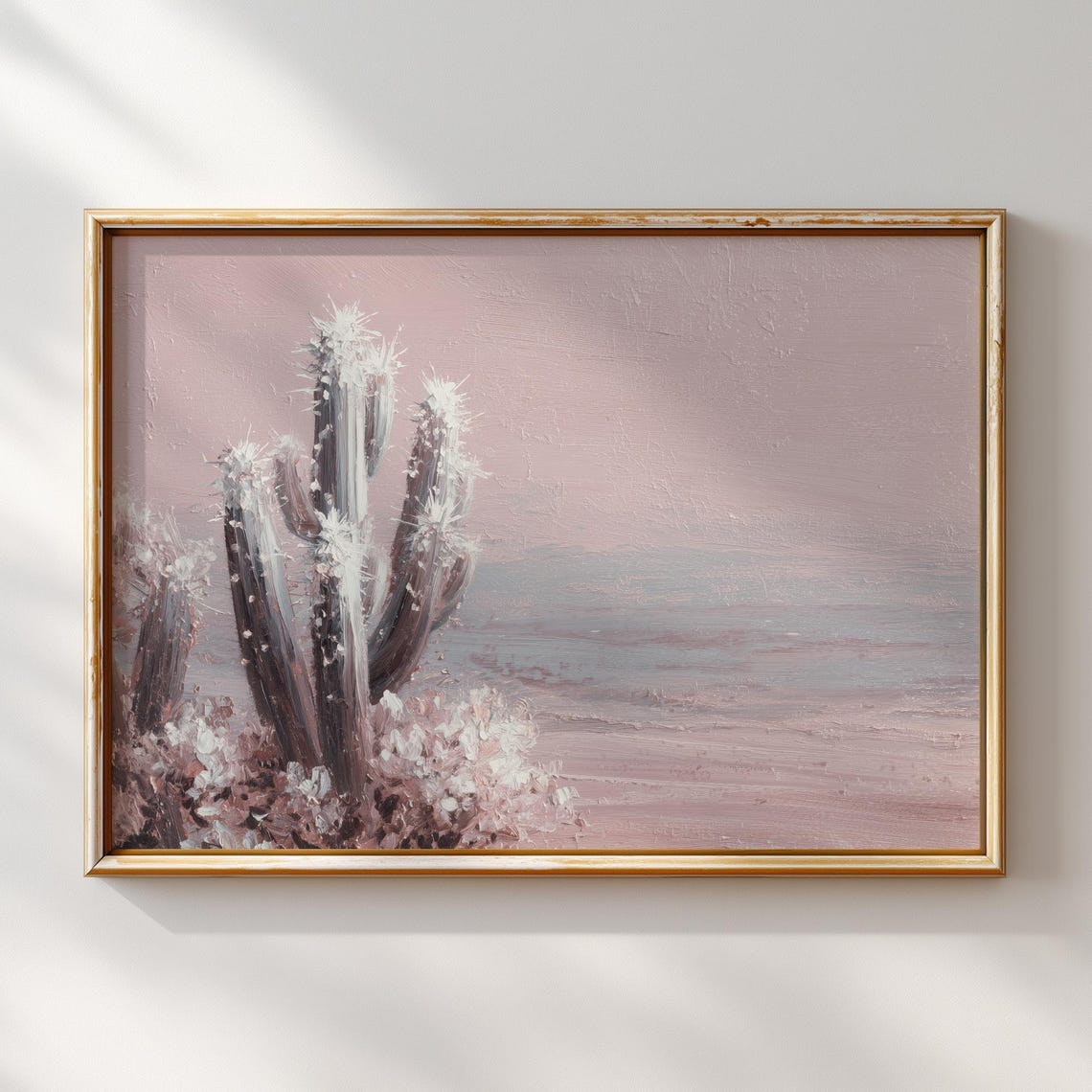 Pink Desert Cactus Painting Modern Botanical Wall Art Minimalist Nature Print Boho Interiors And Southwestern Home Decor